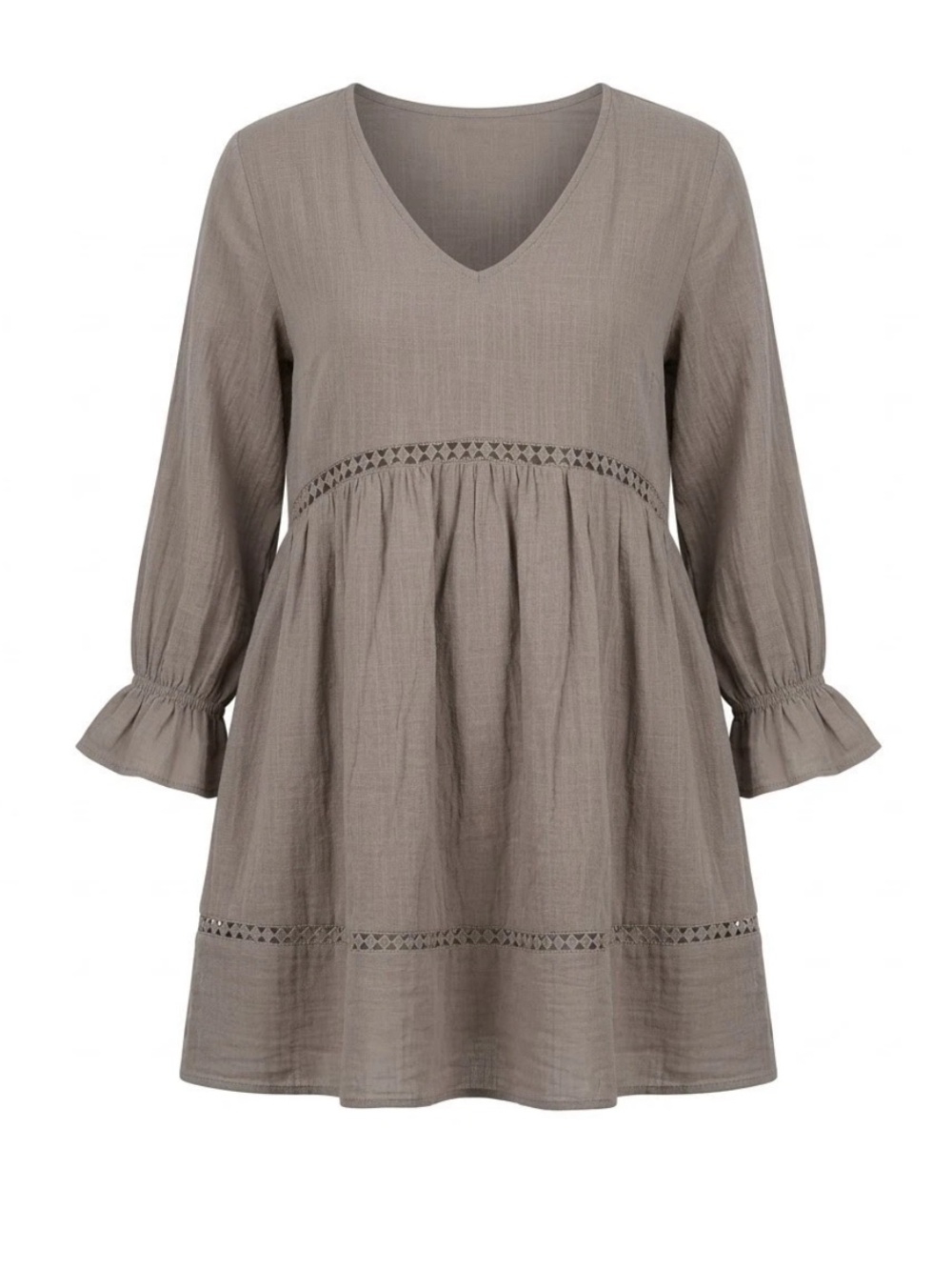 Vanessa Zani Italy 100% Cotton Sand Beige Empire Waist Babydoll Dress Lined L